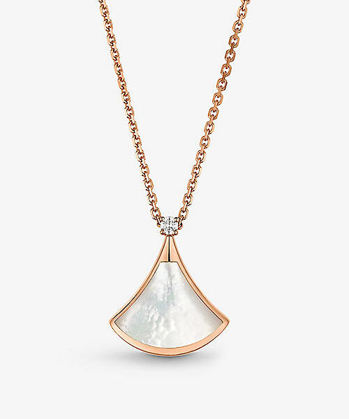 BVLGARI- Divas’ Dream 18ct rose-gold, 0.03ct brilliant-cut diamond and mother-of-pearl pendant necklace