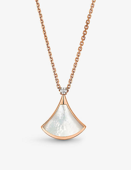 BVLGARI- Divas’ Dream 18ct rose-gold, 0.03ct brilliant-cut diamond and mother-of-pearl pendant necklace