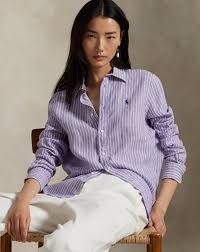RAPH LAUREN-Cropped Boxy Fit Striped Cotton Shirt Save to Wishlist Polo